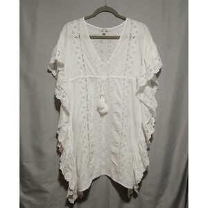 J.Crew White Eyelet Kaftan Beach Cover Up Dress XXS Re-Imagined Tassel Cotton